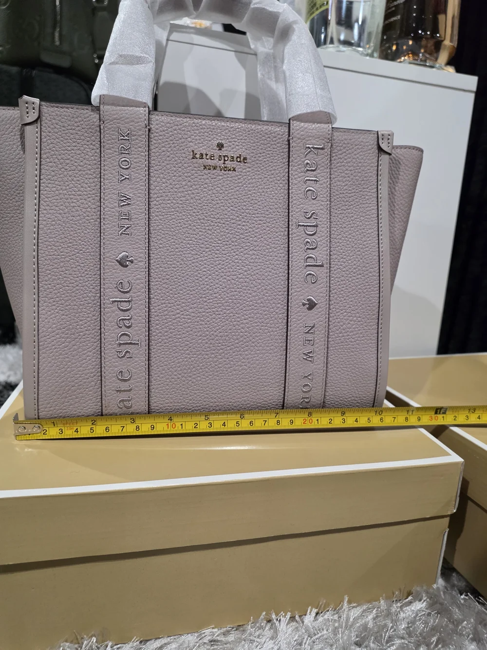 kate spade pale lavender leather tote with logo straps